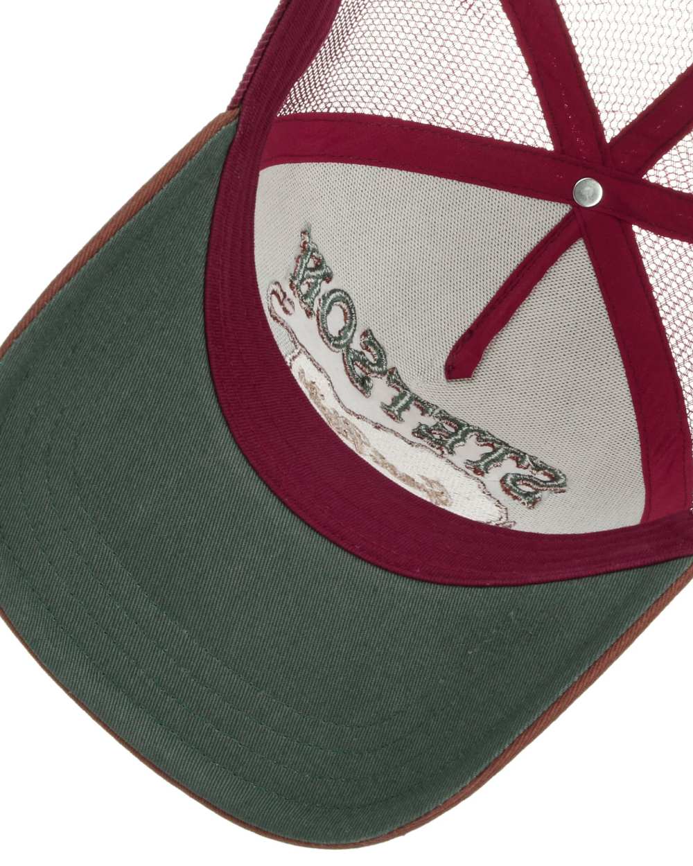 Brown Wine coloured Stetson Great Plains Trucker Cap on white background