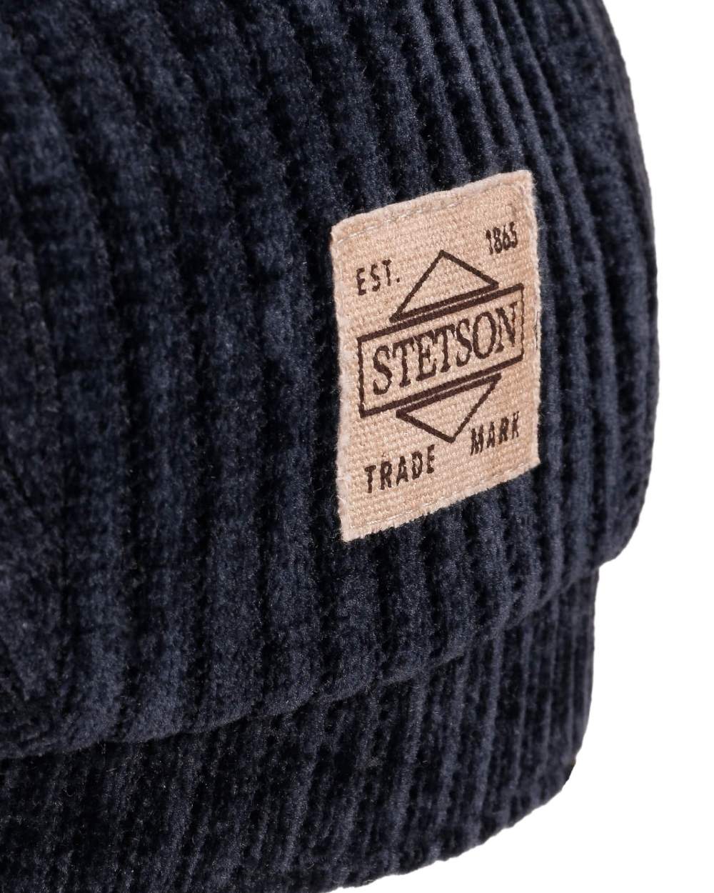 Dark Navy coloured Stetson Hatteras Corduroy Jersey Flat Cap on white background