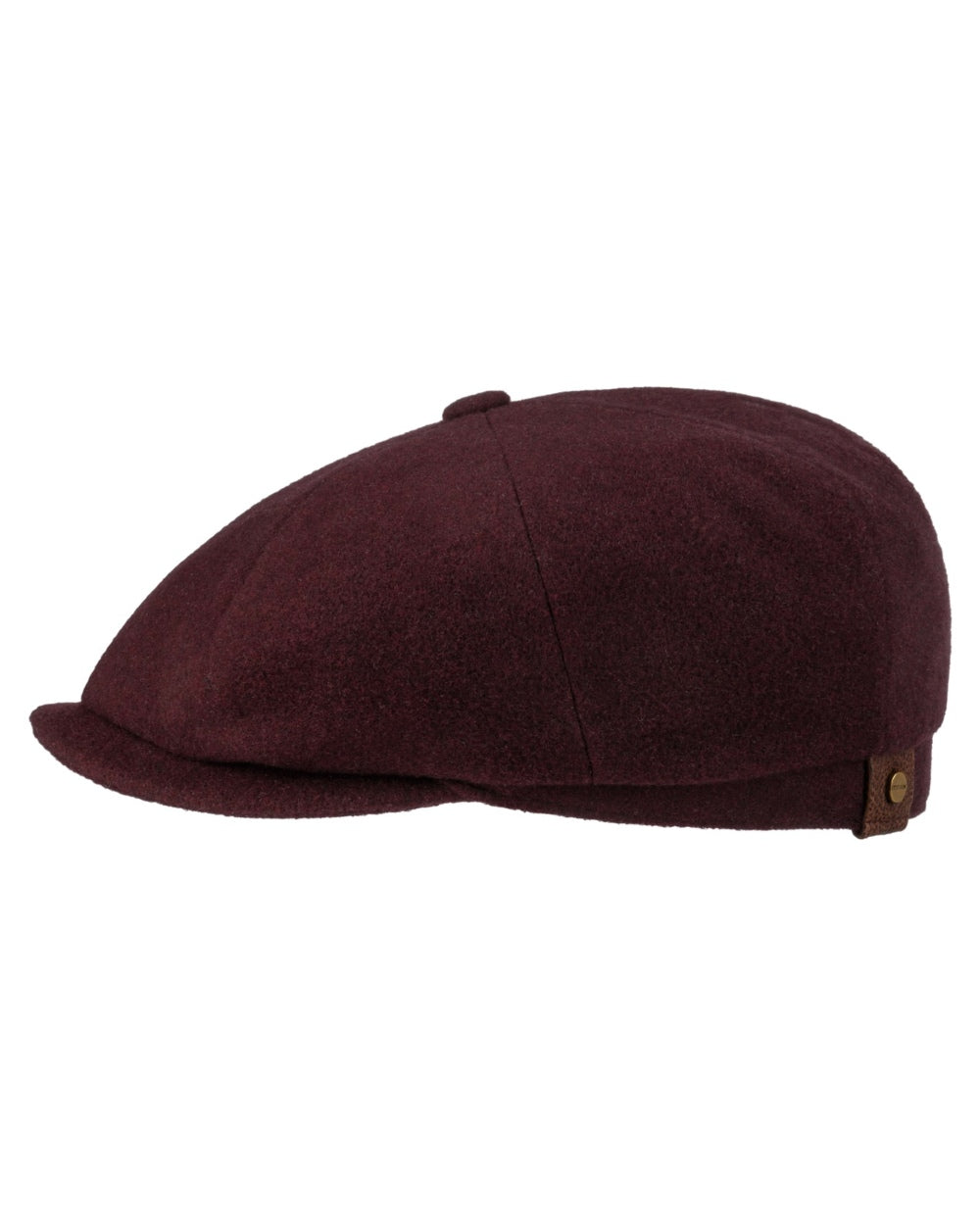 Burgundy coloured Stetson Hatteras Noir Cap on white background