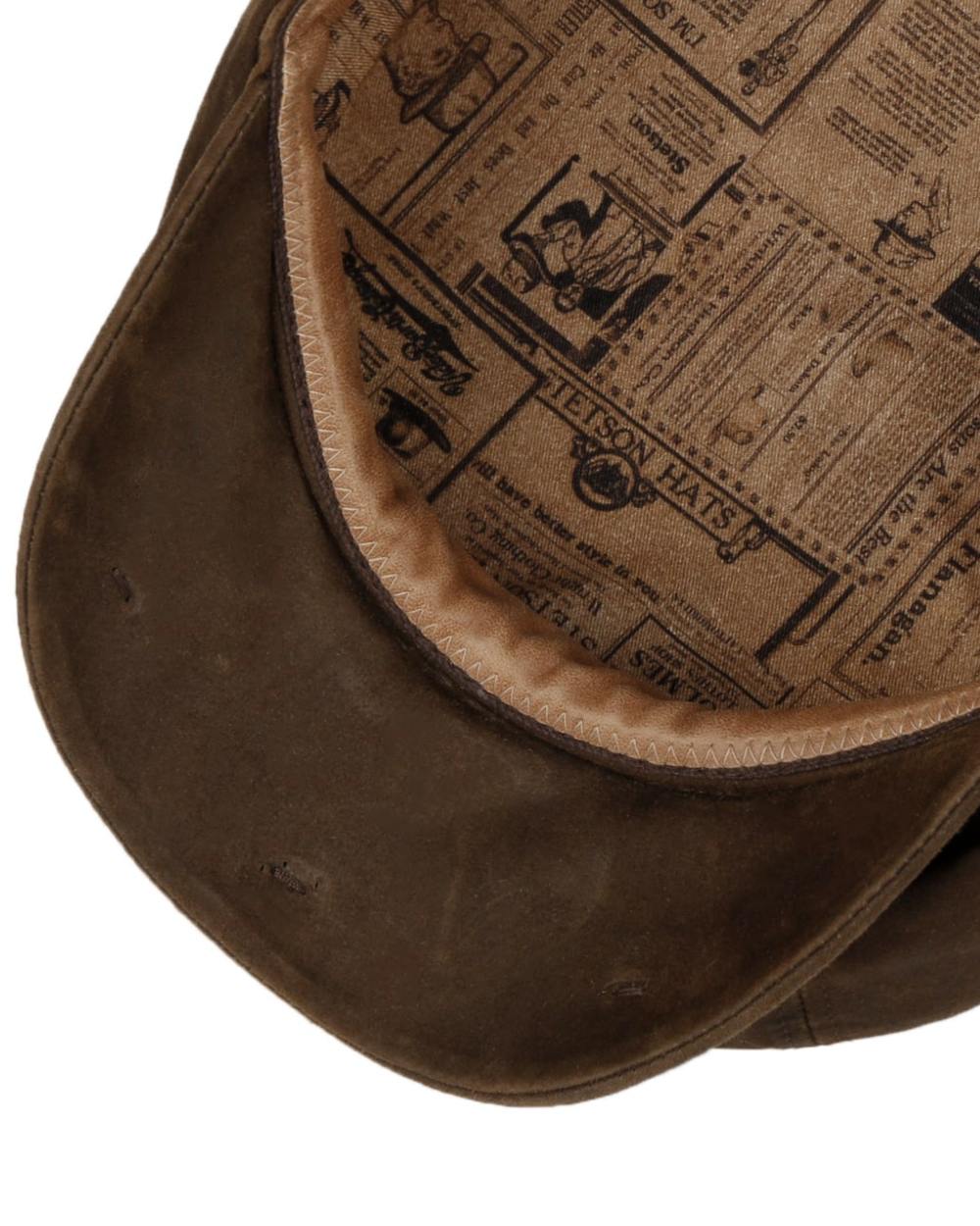 Mud coloured Stetson Hatteras Oily Goat Flat Cap on white background