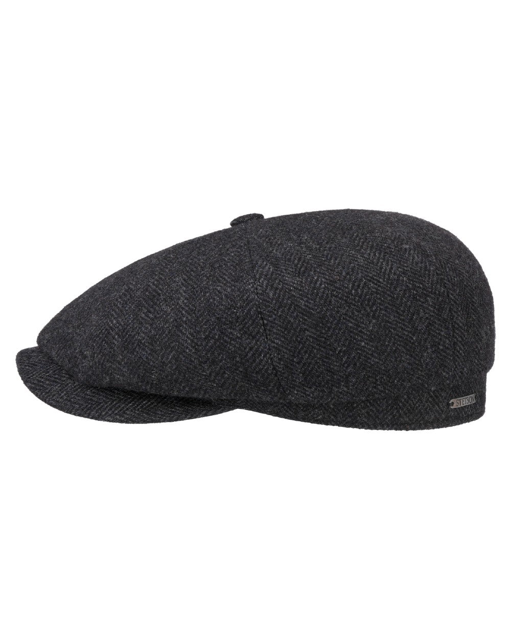 Dark Grey Coloured Stetson Hatteras Classic Wool Flat Cap On A White Background