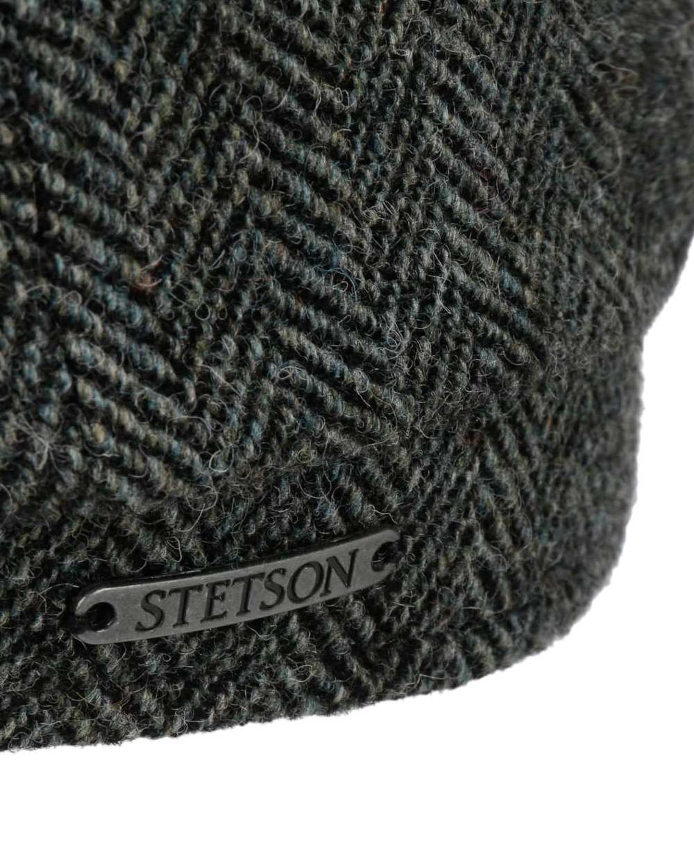 Moss Green Coloured Stetson Hatteras Classic Wool Flat Cap On A White Background