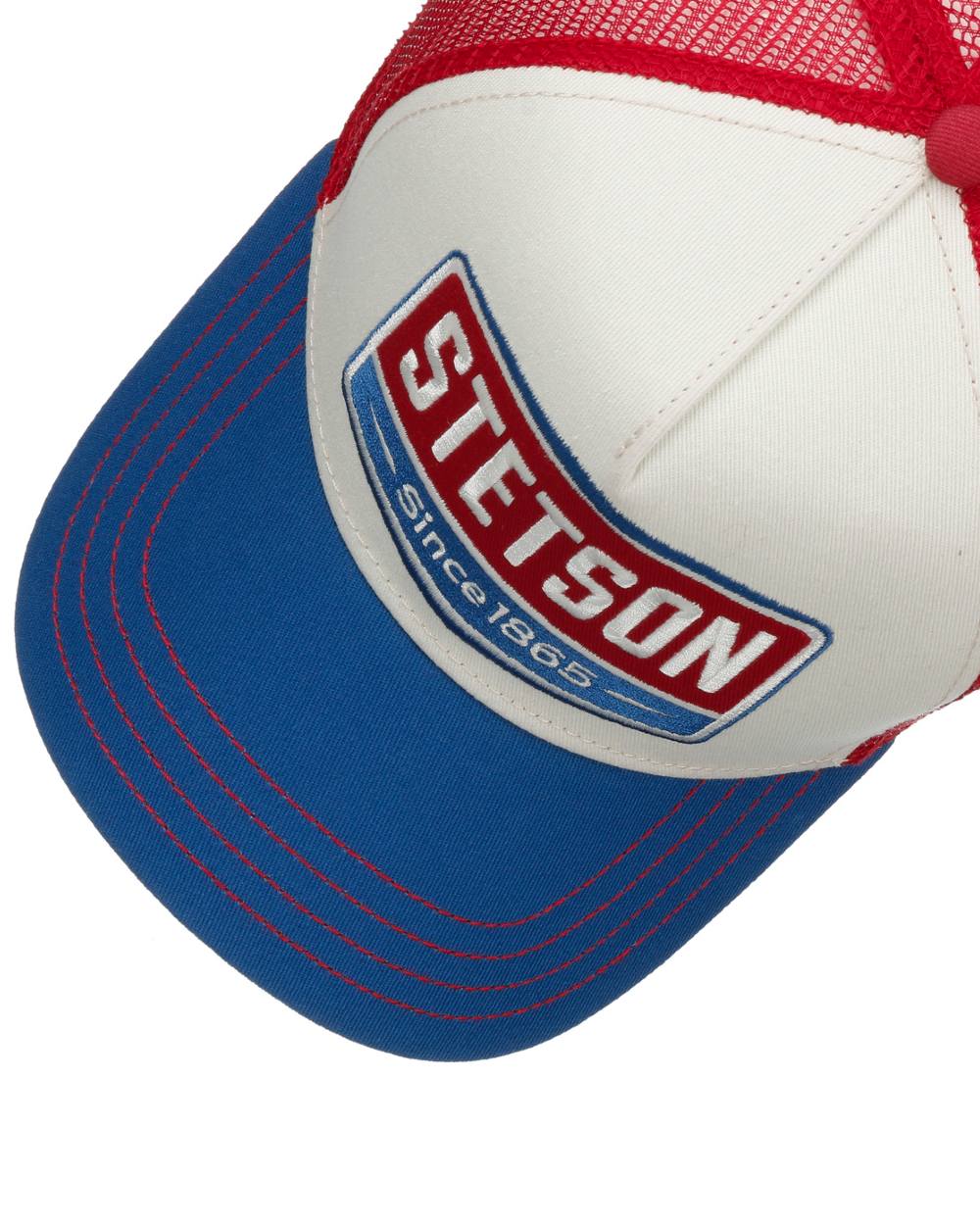 Blue White coloured Stetson Highway Trucker Cap on white background