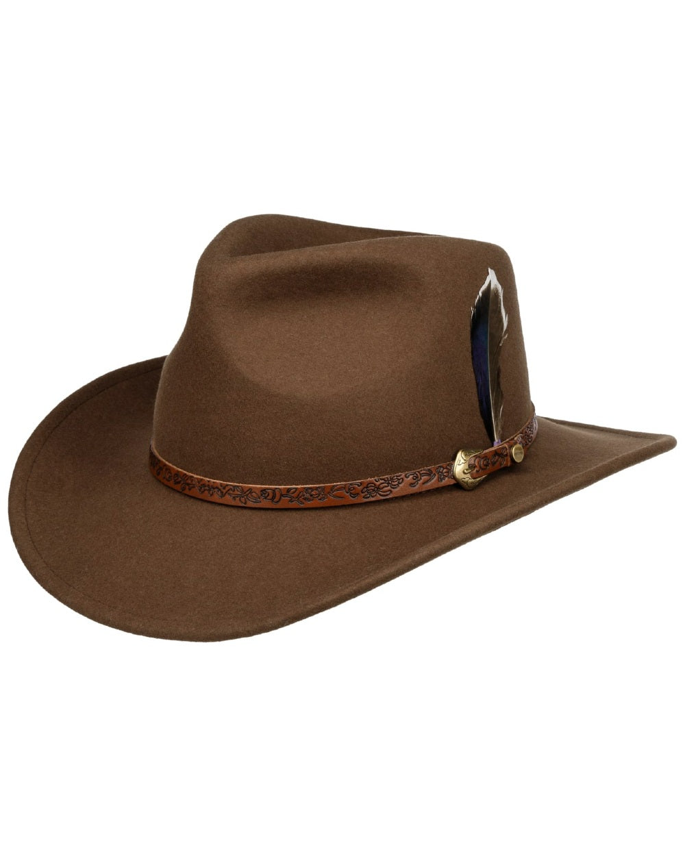 Hazel coloured Stetson Norbeck Western Wool Hat on white background