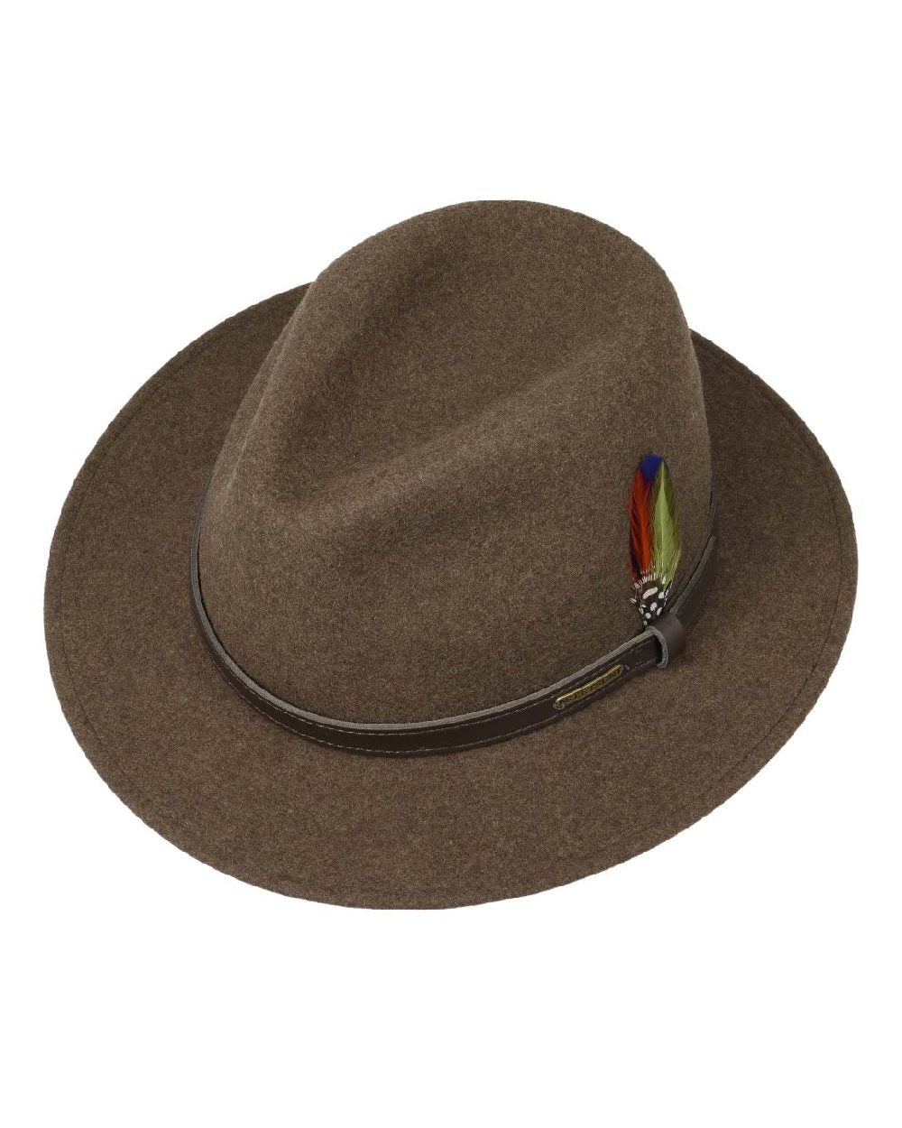 Brown Coloured Stetson Powell Traveller Felt Hat On A White Background