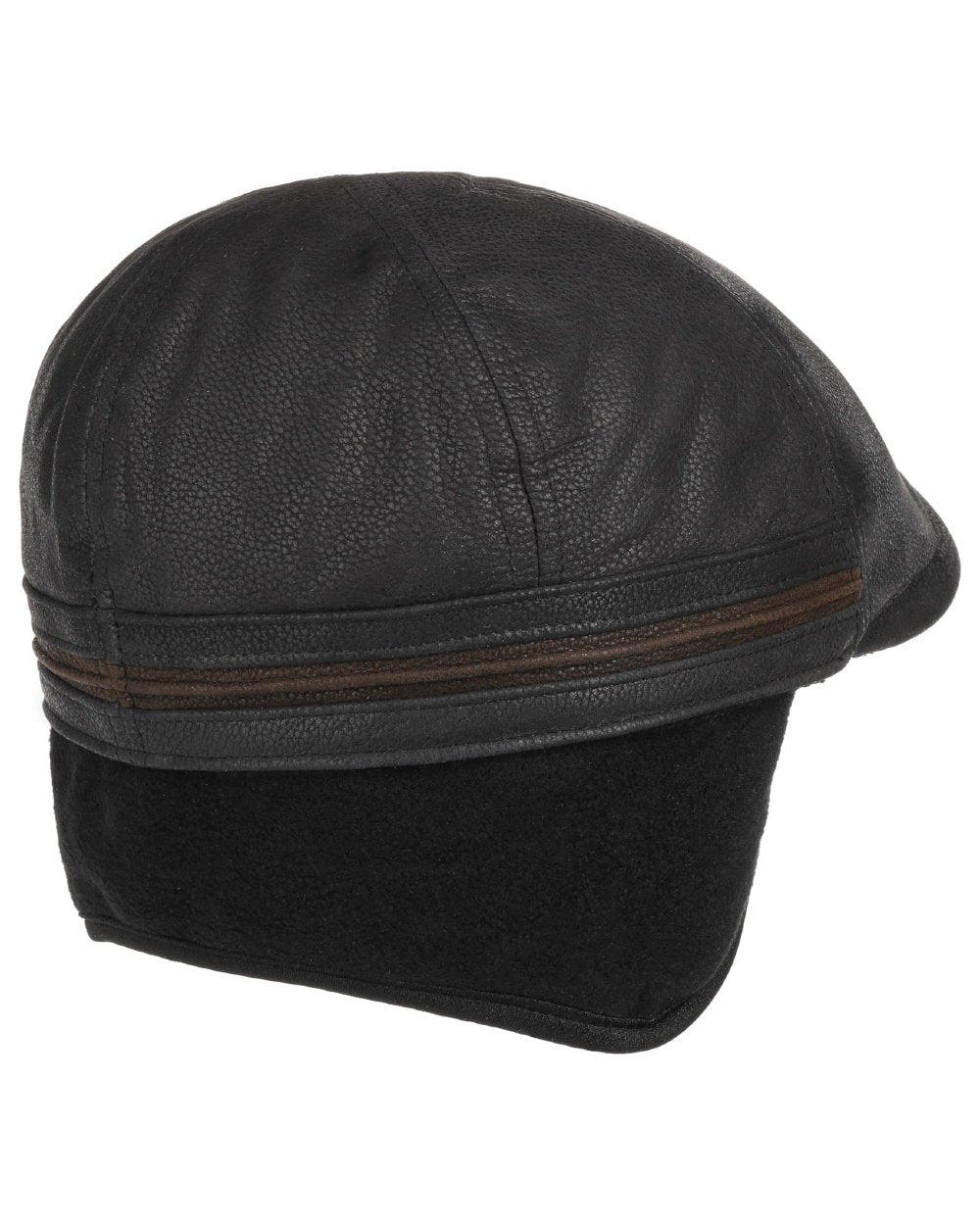 Black Brown coloured Stetson Redding Earflap Cap on white background