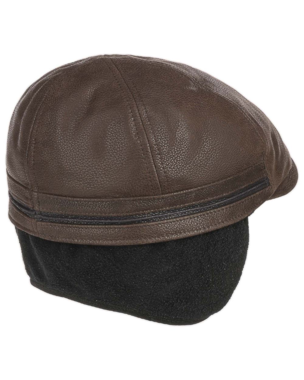 Brown Black coloured Stetson Redding Earflap Cap on white background