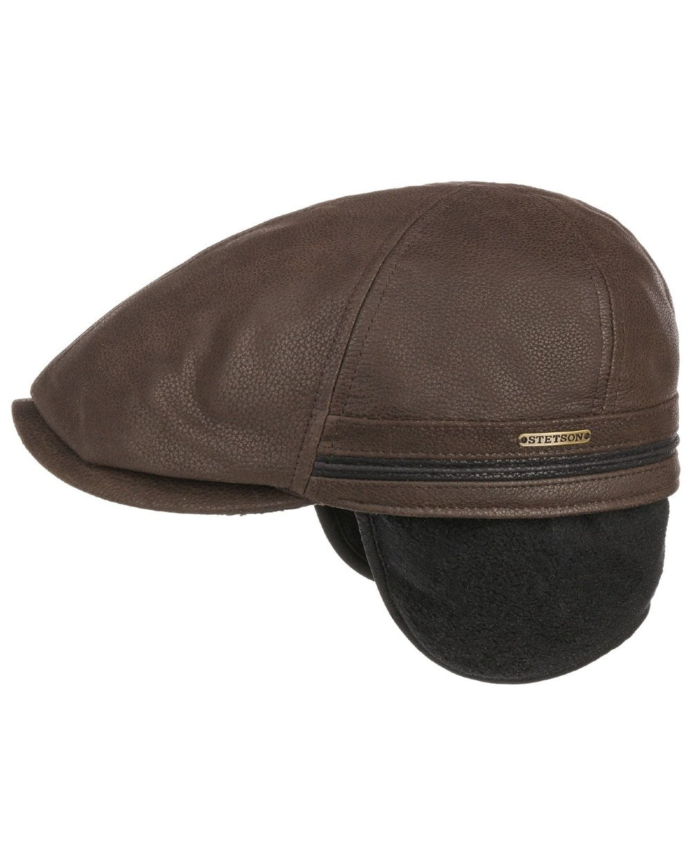 Brown Black coloured Stetson Redding Earflap Cap on white background