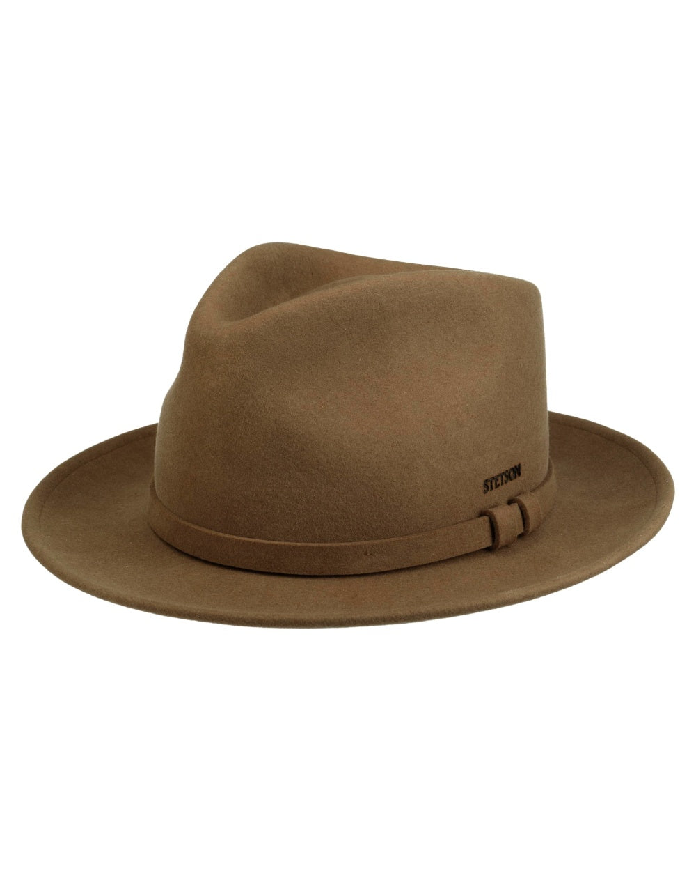 Chestnut coloured Stetson Soft Felt Traveller Wool Hat on white background