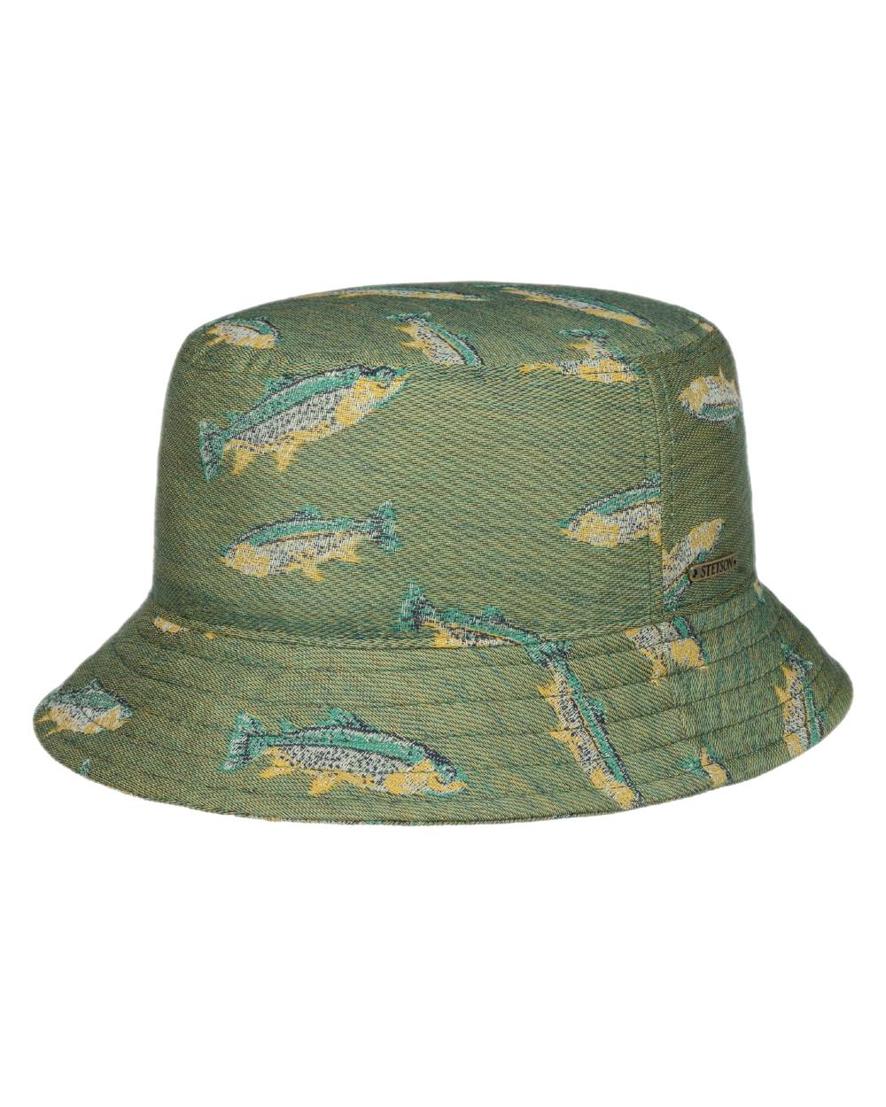 Green Blue Coloured Stetson Trouts Bucket Hat on white background
