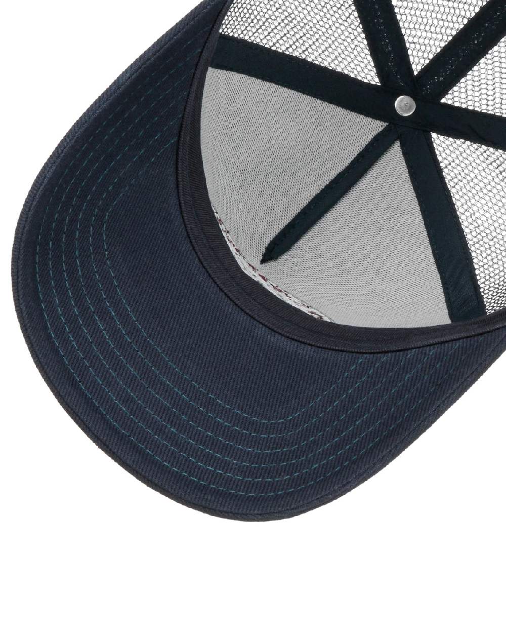 Blue coloured Stetson Vintage Brushed Twill Trucker Cap on white background