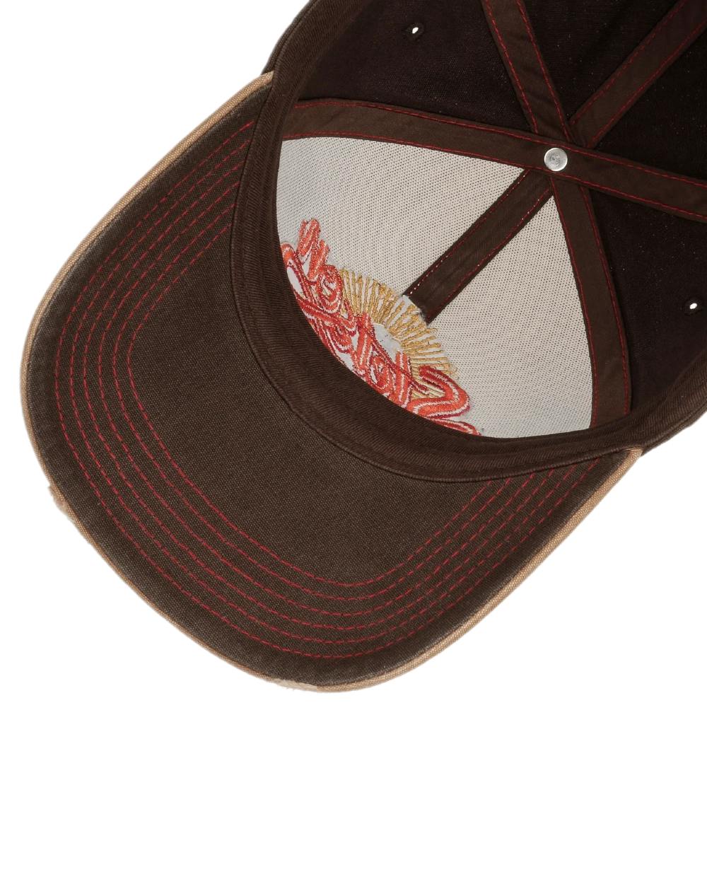 Beige Brown Coloured Stetson Vintage Distressed Baseball Cap on white background
