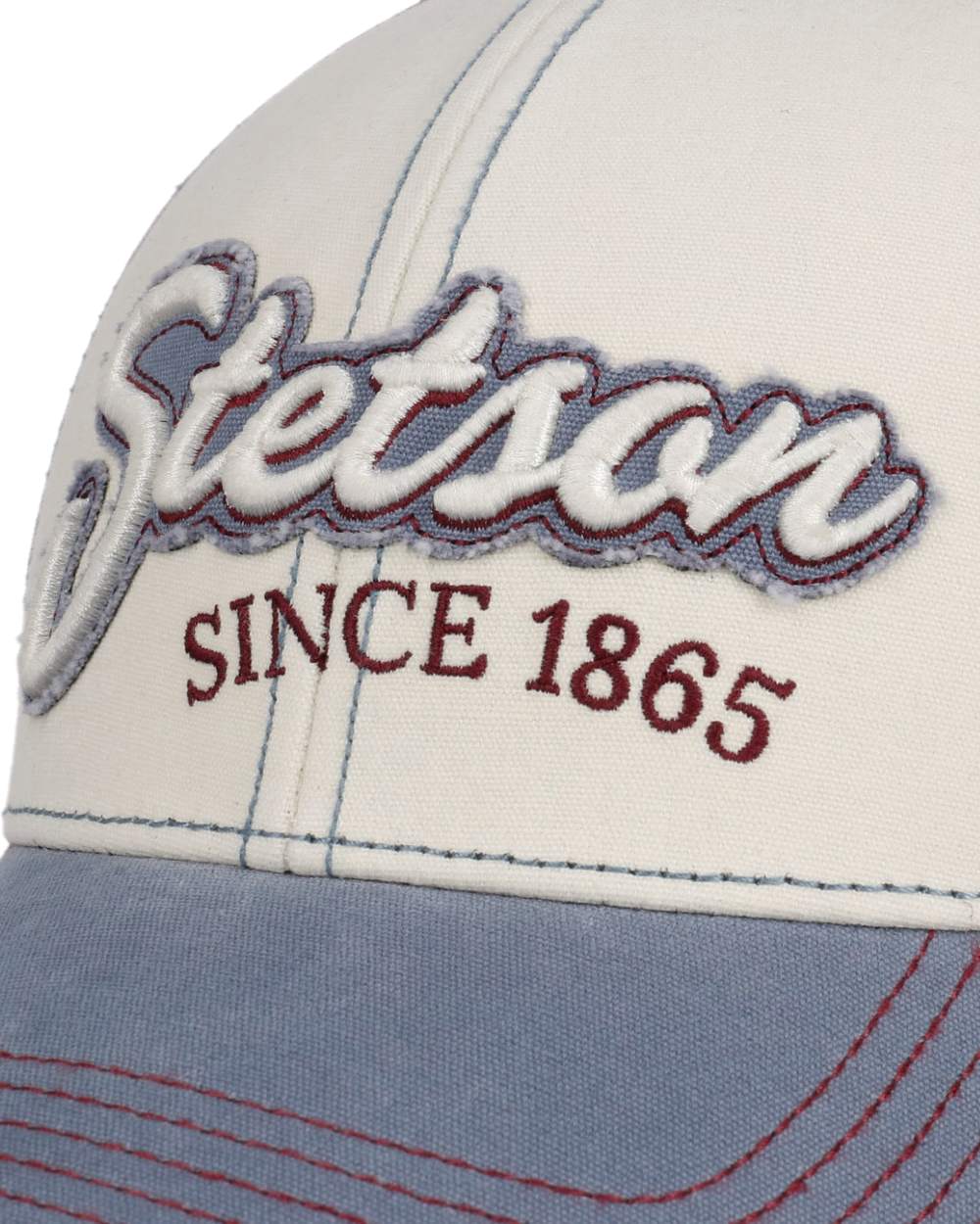 Light Blue Red Coloured Stetson Vintage Distressed Baseball Cap on white background