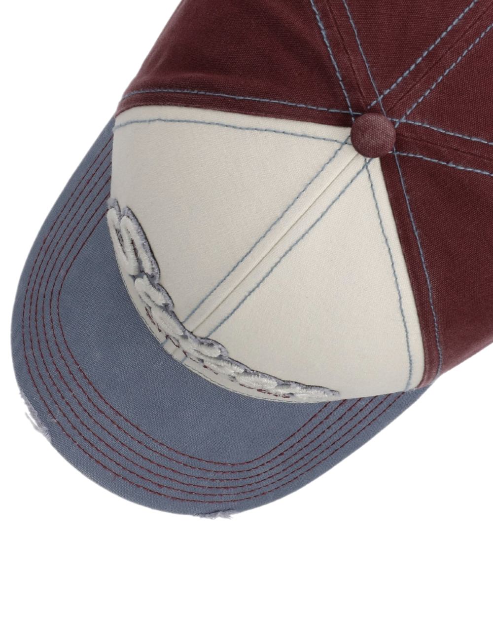 Light Blue Red Coloured Stetson Vintage Distressed Baseball Cap on white background