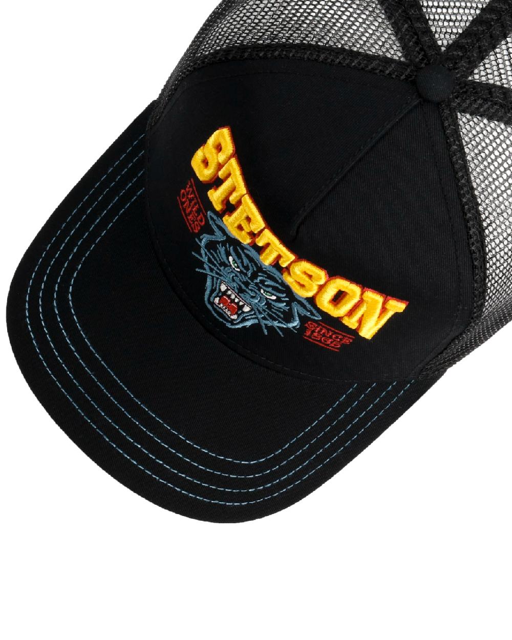 Black coloured Stetson Wild Ones Trucker Cap on white background