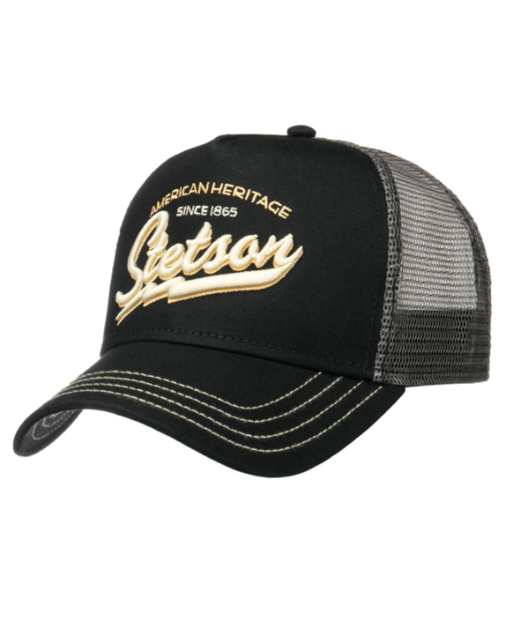 Classic Black coloured Stetson American Heritage Classic Black Trucker Cap on White background