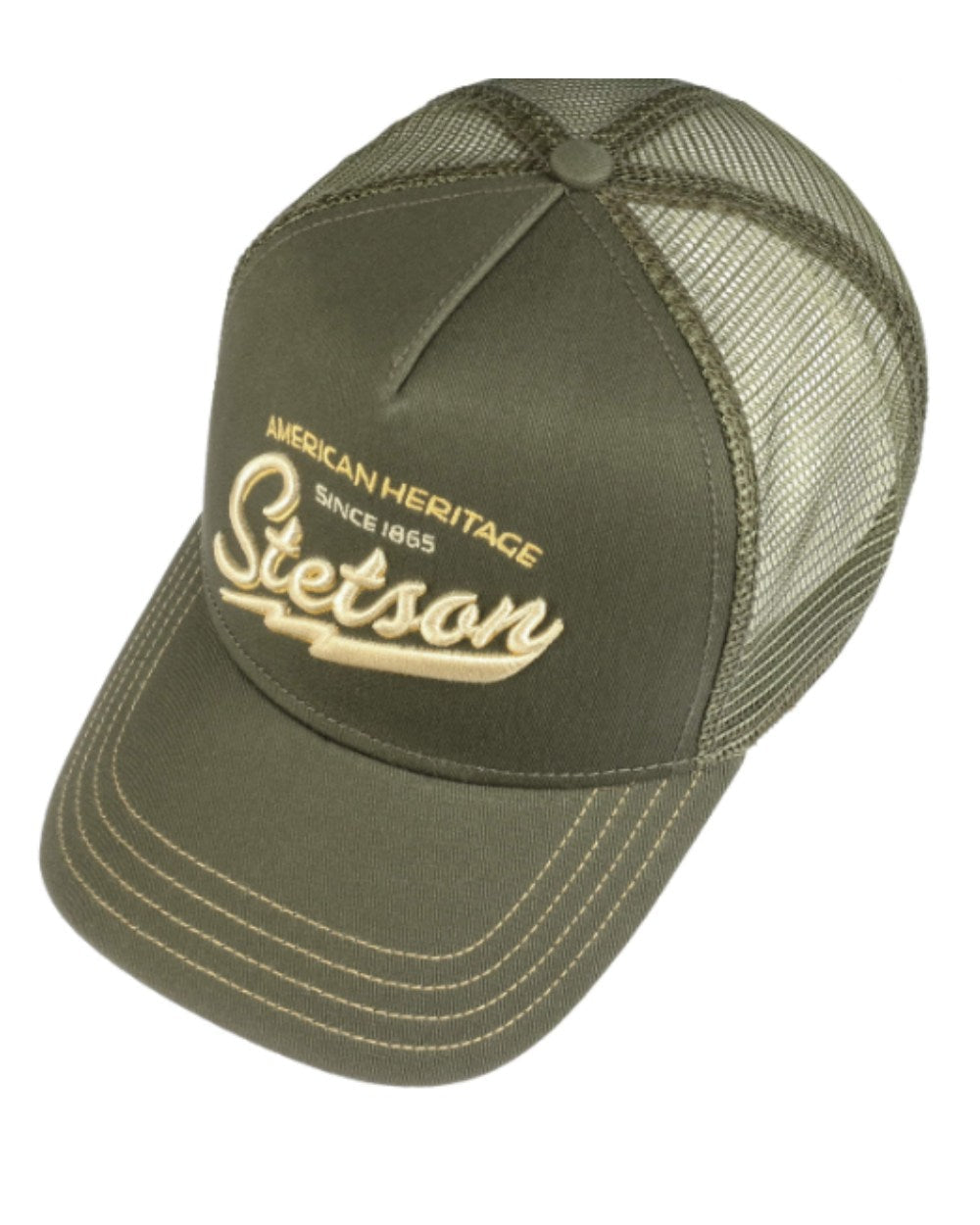 Olive coloured Stetson American Heritage Classic Olive Trucker Cap on White background