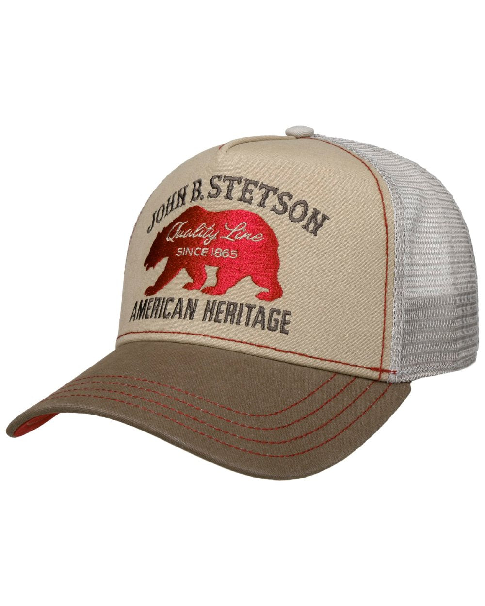 Beige Coloured Stetson Childrens JBS Bear Beige Trucker Cap on white background