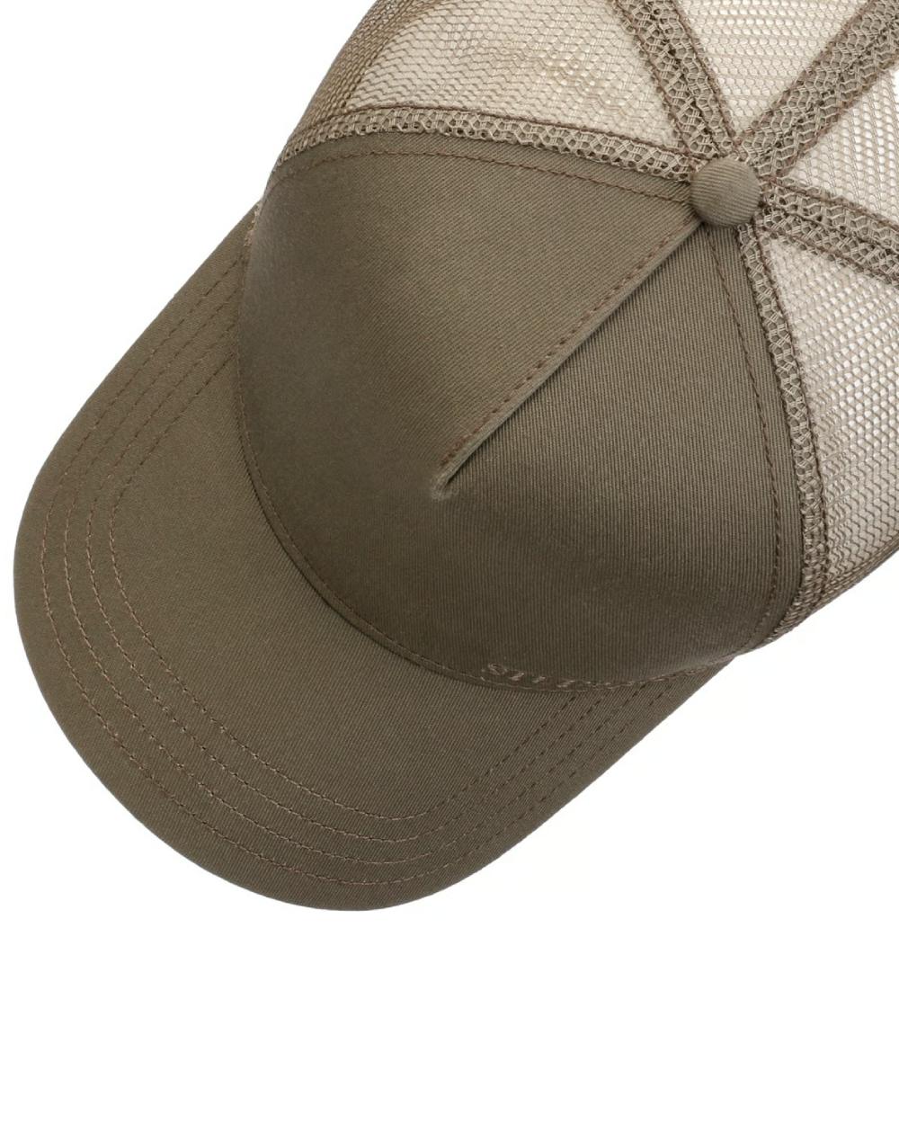 Olive coloured Stetson Classic Cotton Trucker Cap on white background