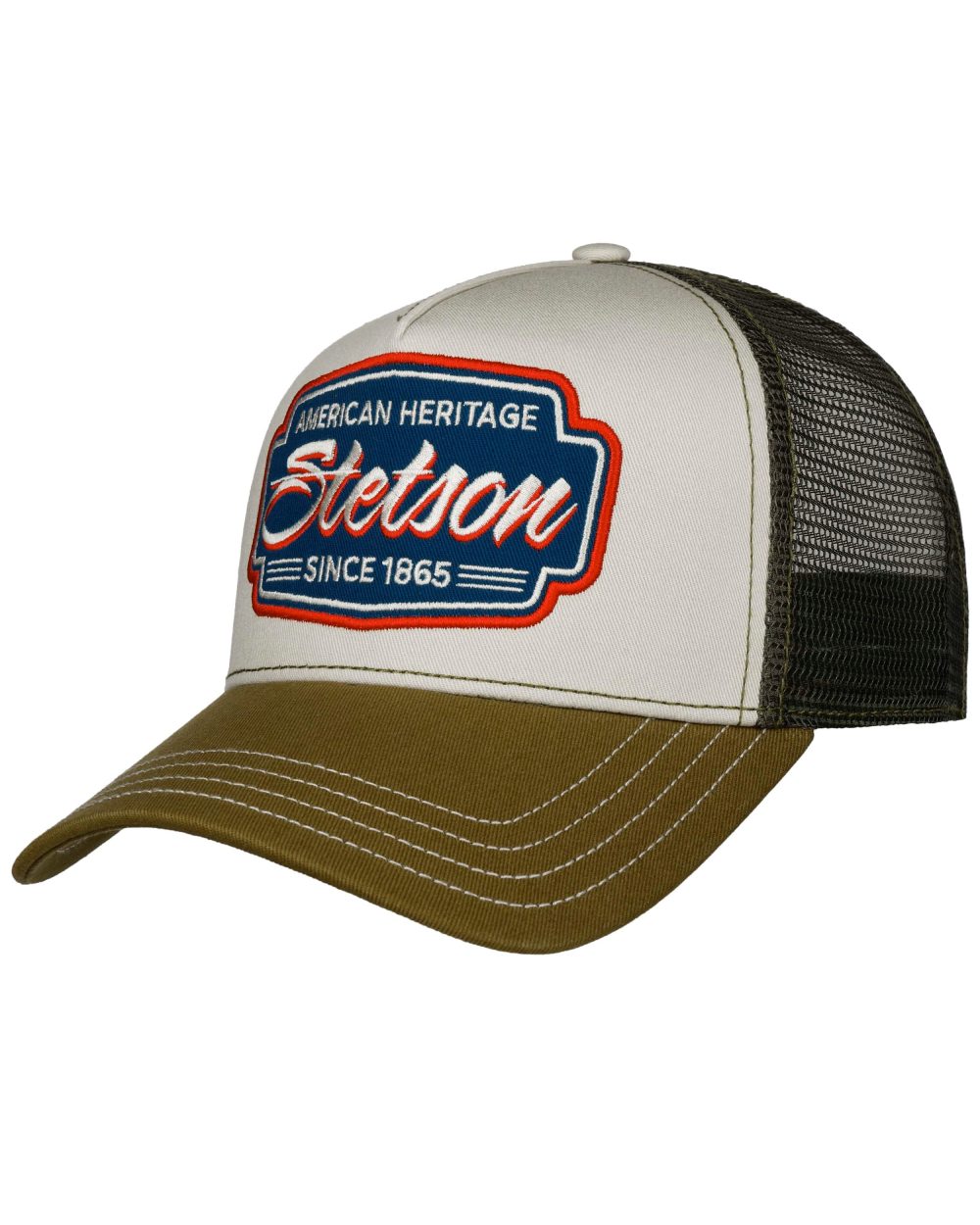 Olive Yellow coloured Stetson Classic Race Trucker Cap on white background