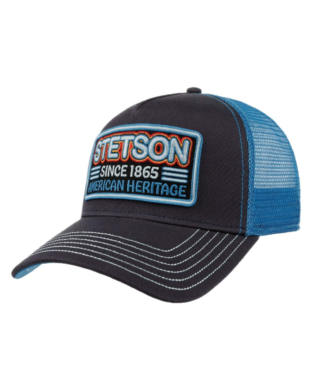 Navy Coloured Stetson Glow In The Dark Trucker Cap on white background