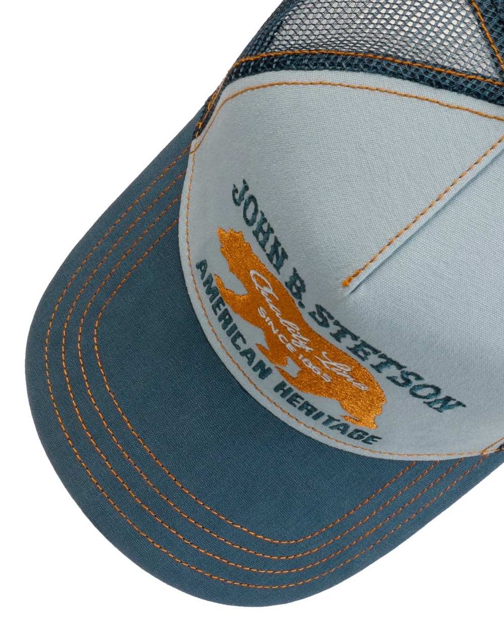 Blue Coloured Stetson JBS Bear Trucker Cap on White Background