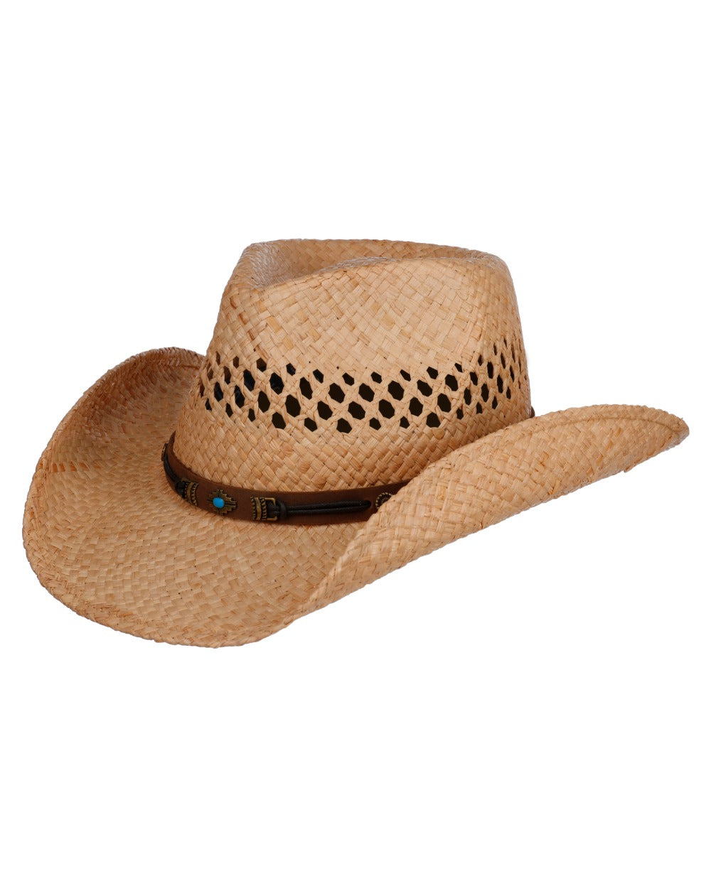Natural coloured Stetson Rifterson Western Raffia Hat on white background
