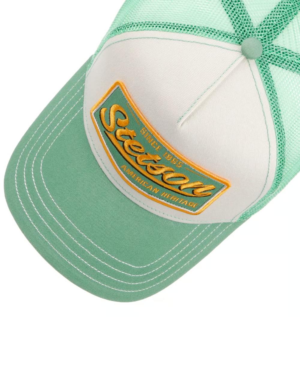 Mint Off White coloured Stetson Since 1865 Vintage Trucker Cap on white background