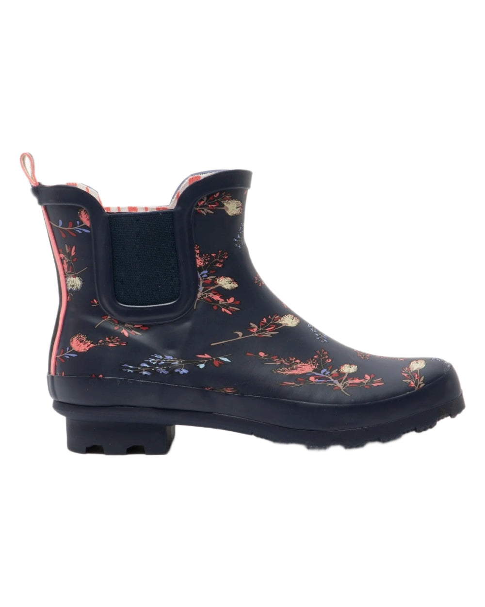 Navy Floral Print coloured Stormwells Womens Floral Printed Wellington Boots on white background