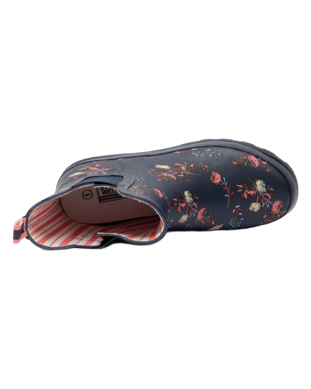 Navy Floral Print coloured Stormwells Womens Floral Printed Wellington Boots on white background