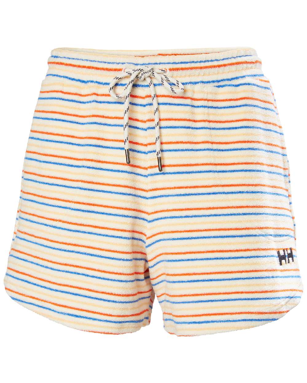 Snow Multistripe coloured Helly Hansen womens siren towelling shorts on white background