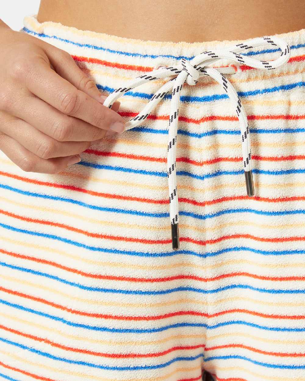 Snow Multistripe coloured Helly Hansen womens siren towelling shorts on white background