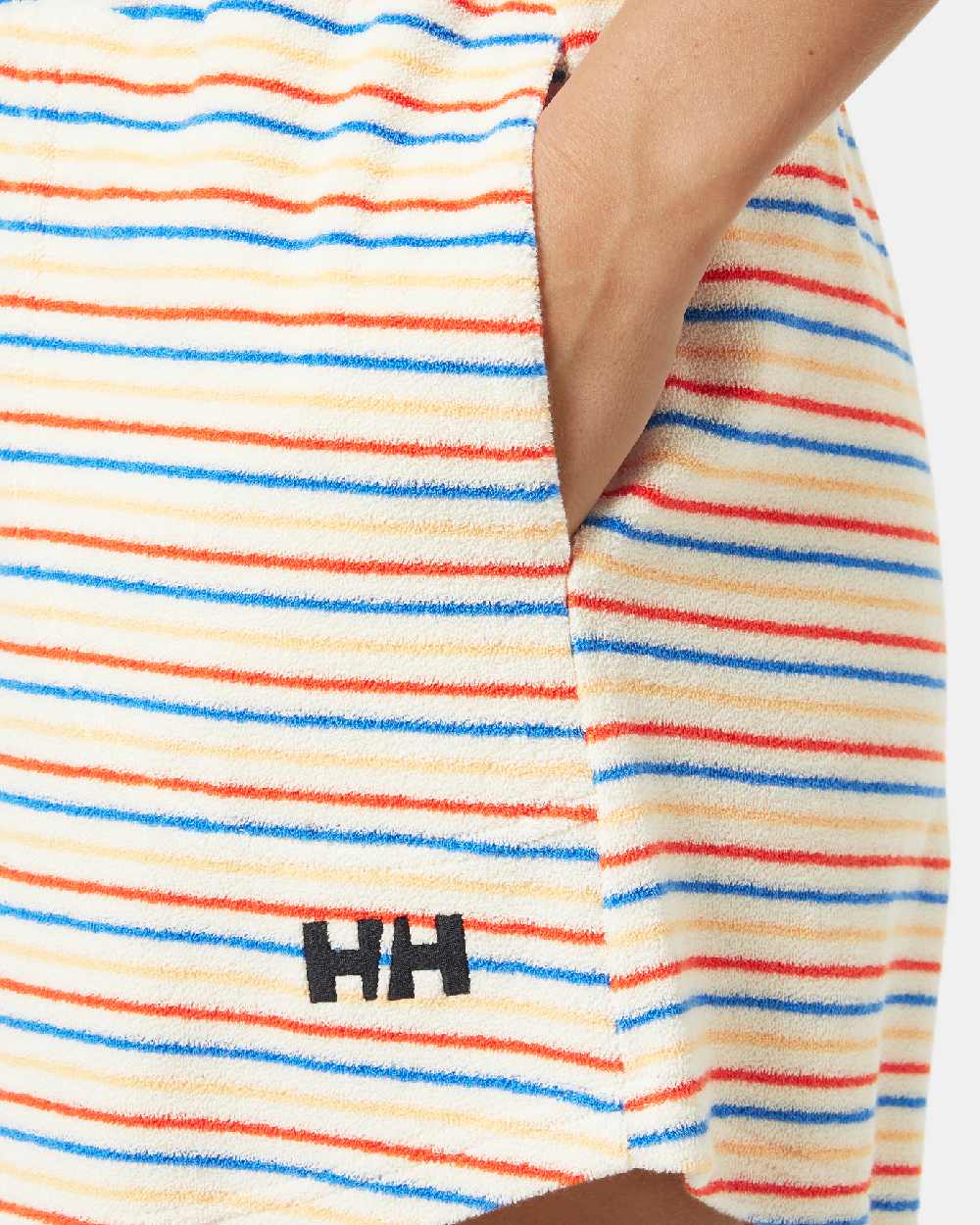 Snow Multistripe coloured Helly Hansen womens siren towelling shorts on white background