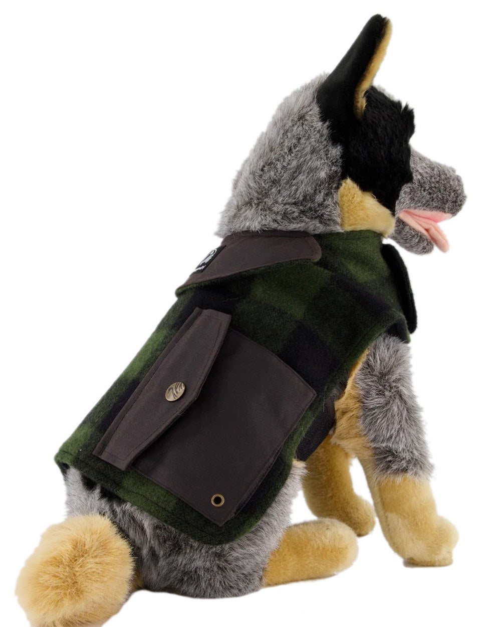 Olive Black Check Coloured Swanndri Classic Wool Dog Coat on white background