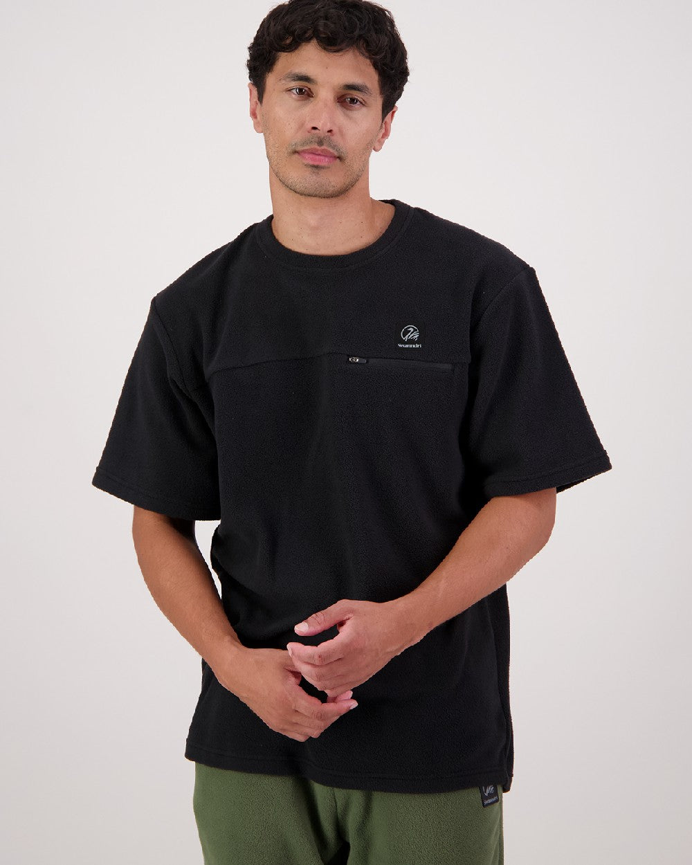 Black Coloured Swanndri High Rock Mens Fleece T Shirt on White Background