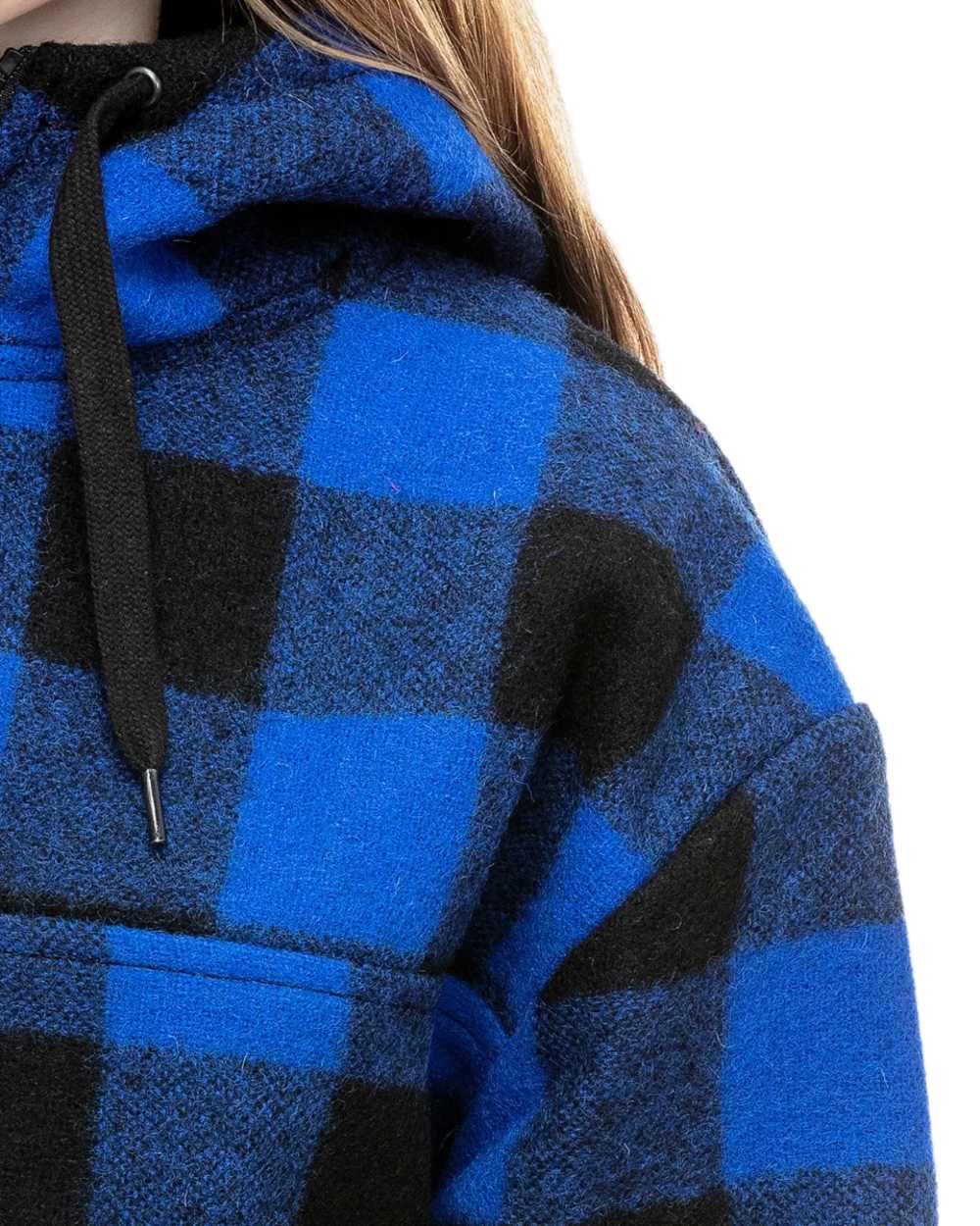 Blue Black Check Coloured Swanndri Kids Brixton Wool Bushshirt on white background