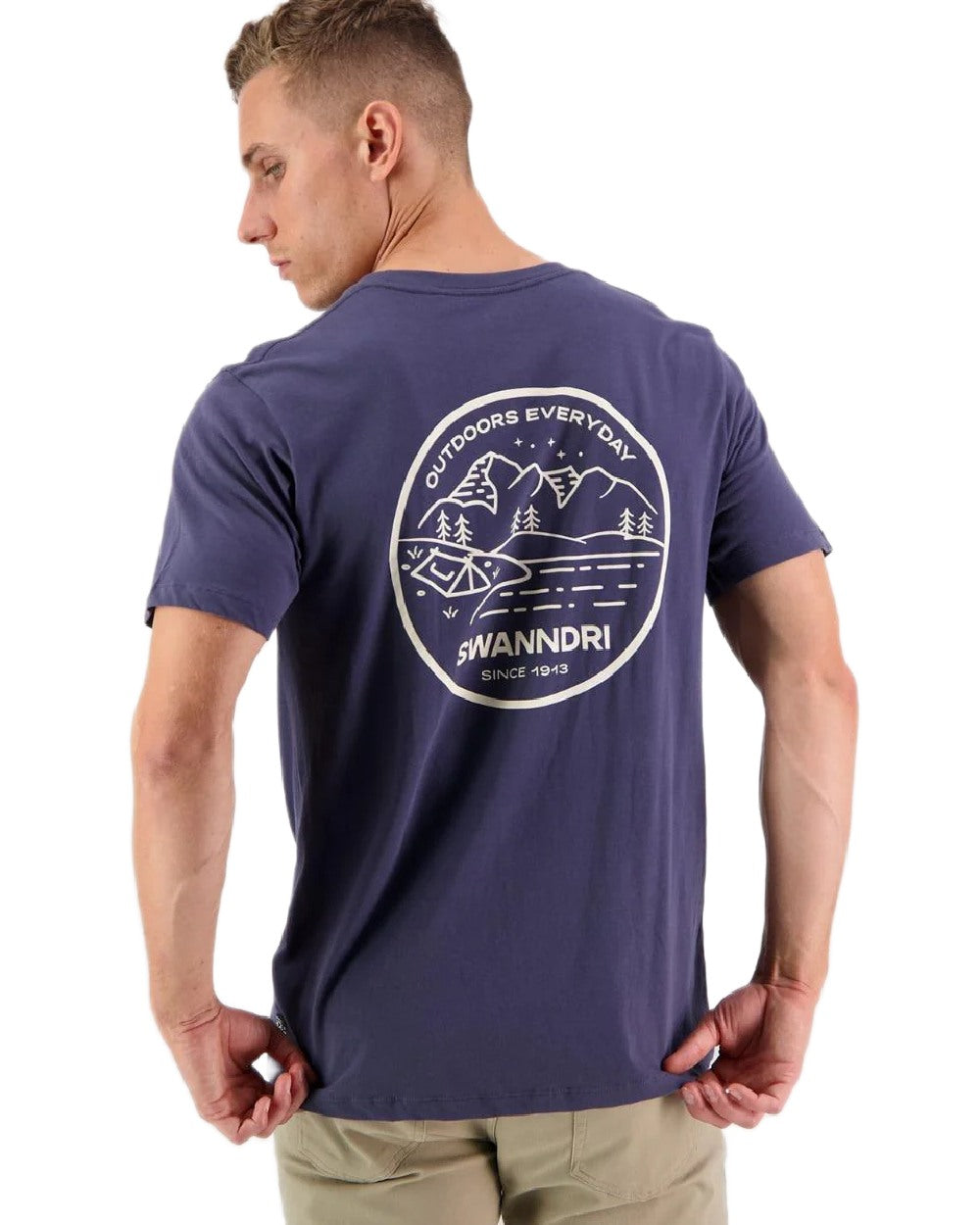 Steel Blue Coloured Swanndri Mens Barton Printed T-Shirt on white background