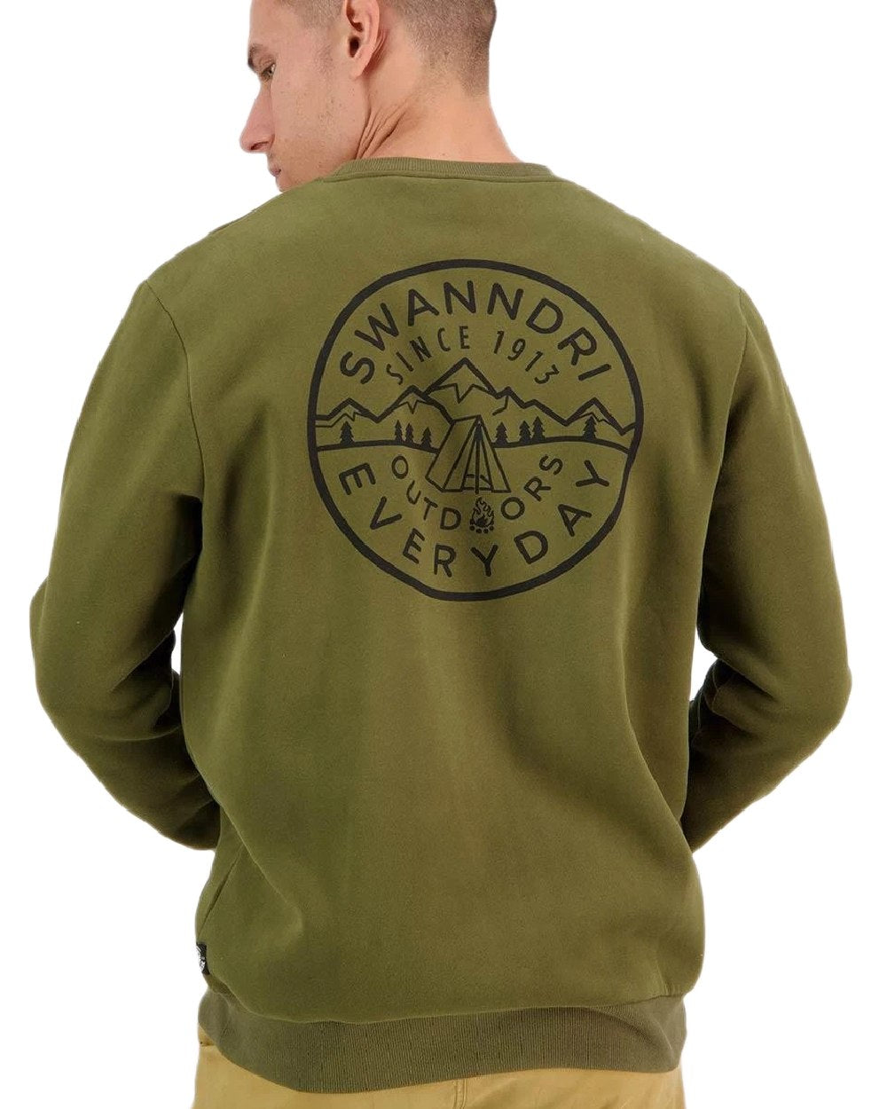 Khaki Coloured Swanndri Mens Camp Crew Fleece on white background