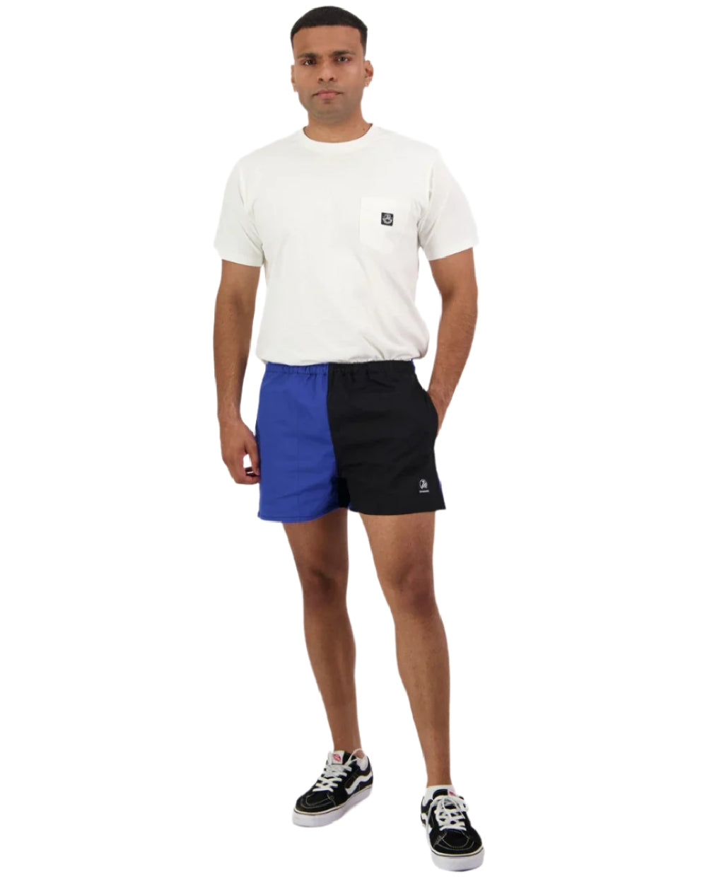 Blue Black Coloured Swanndri Mens Chequered Rugby Short on white background