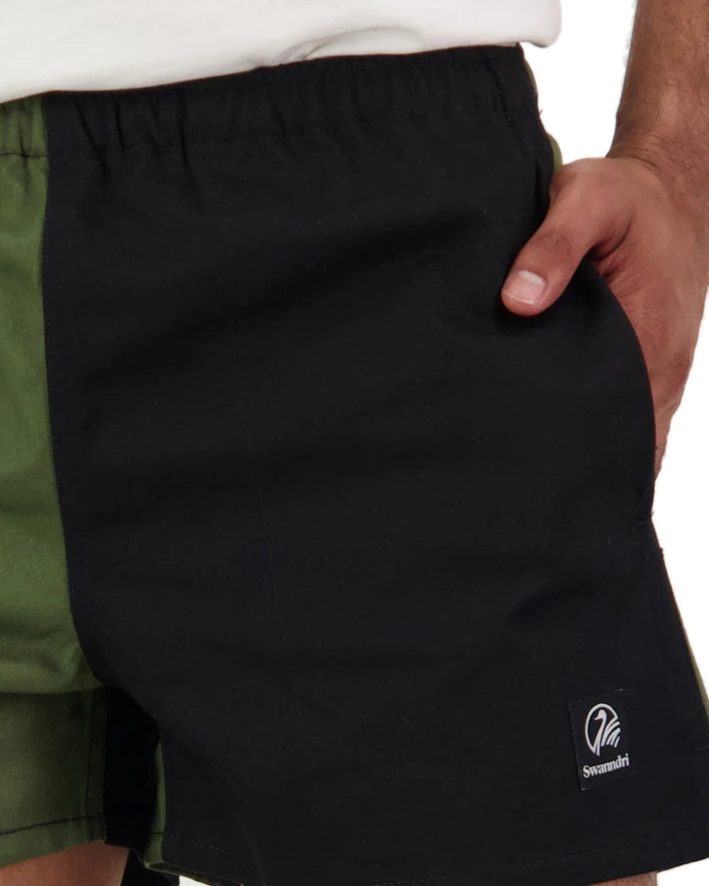 Olive Black Coloured Swanndri Mens Chequered Rugby Short on white background