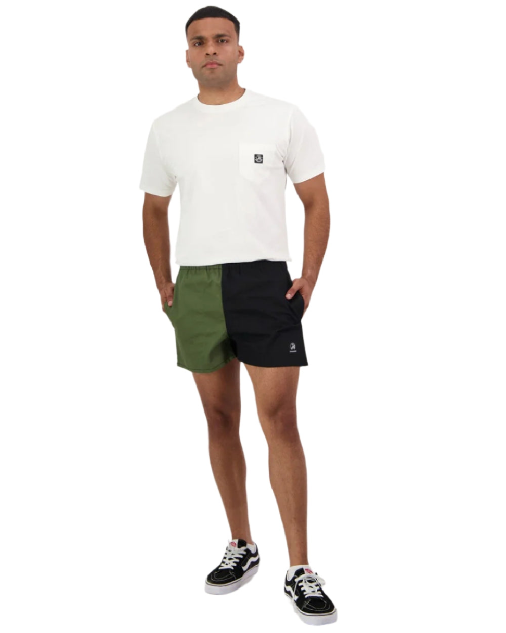 Olive Black Coloured Swanndri Mens Chequered Rugby Short on white background