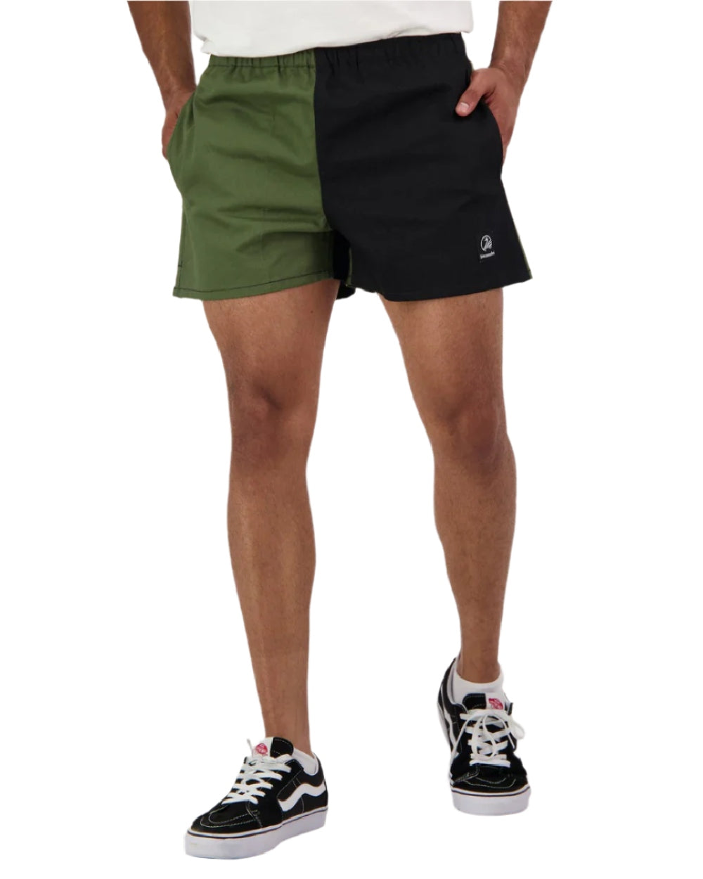 Olive Black Coloured Swanndri Mens Chequered Rugby Short on white background