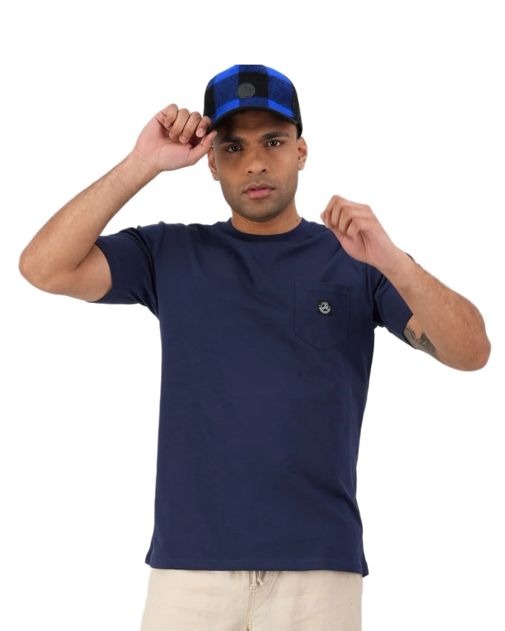 Navy coloured Swanndri Mens Duval V3 T-Shirt on white background