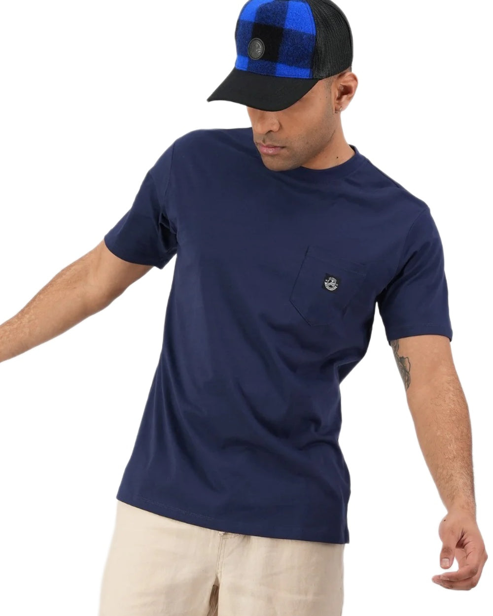 Navy coloured Swanndri Mens Duval V3 T-Shirt on white background