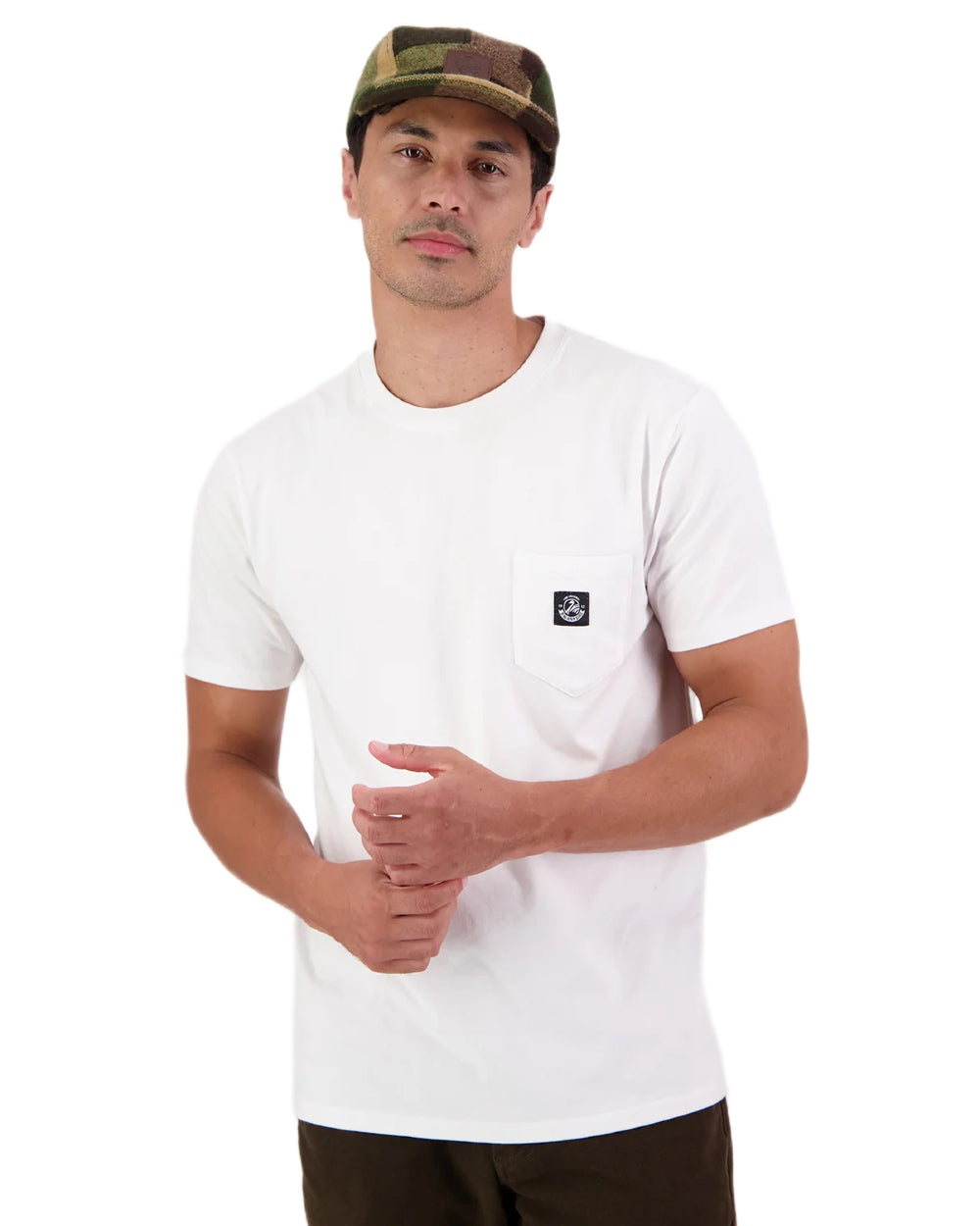 Crisp White coloured Swanndri Mens Duval V3 T-Shirt on white background