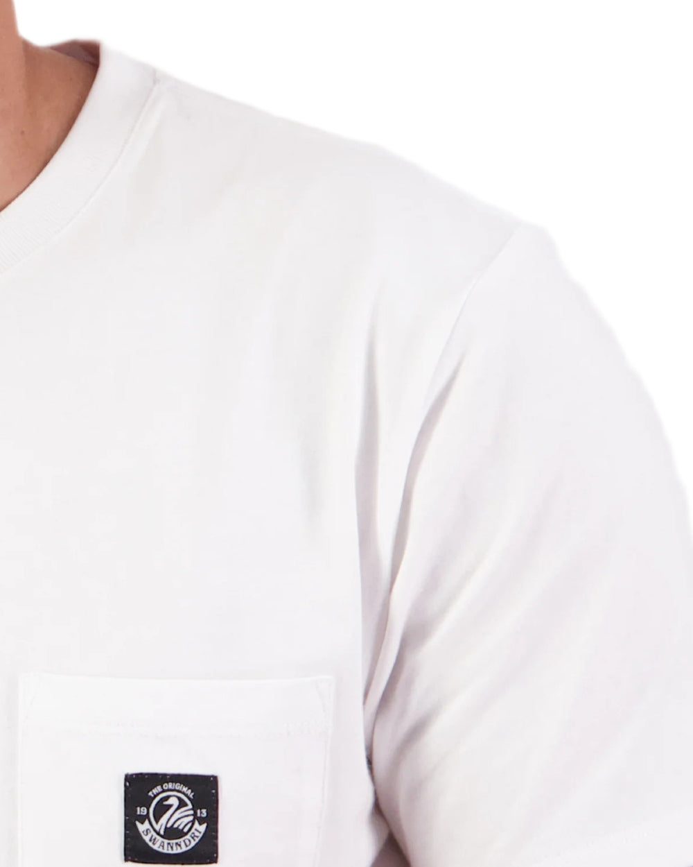 Crisp White coloured Swanndri Mens Duval V3 T-Shirt on white background