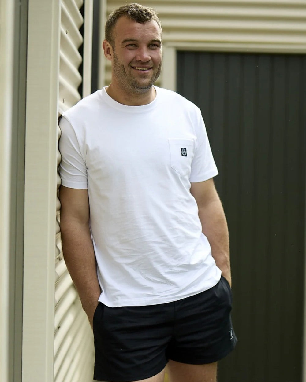 Crisp White coloured Swanndri Mens Duval V3 T-Shirt on outdoor background