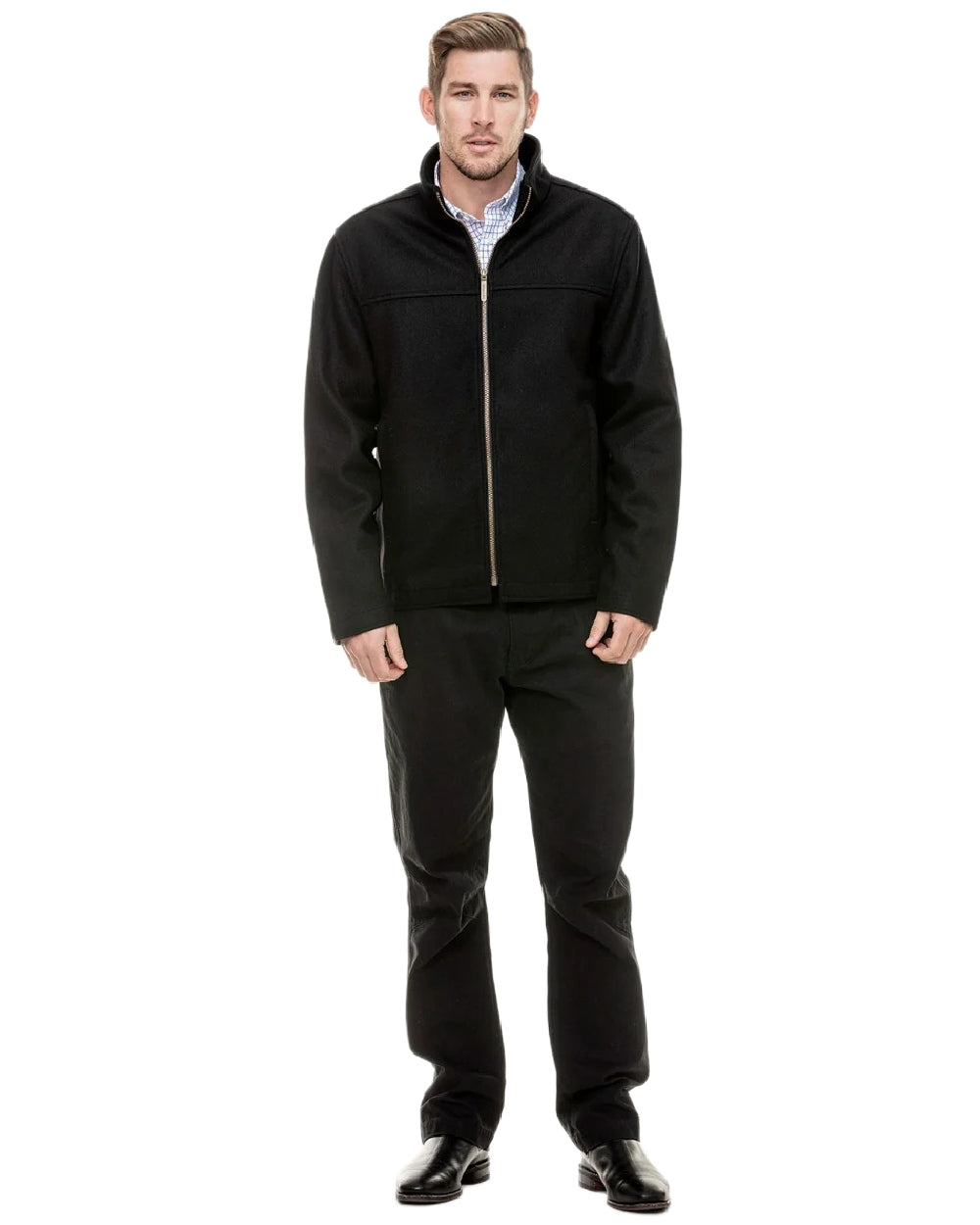 Black Coloured Swanndri Mens Falcon Wool Jacket on white background