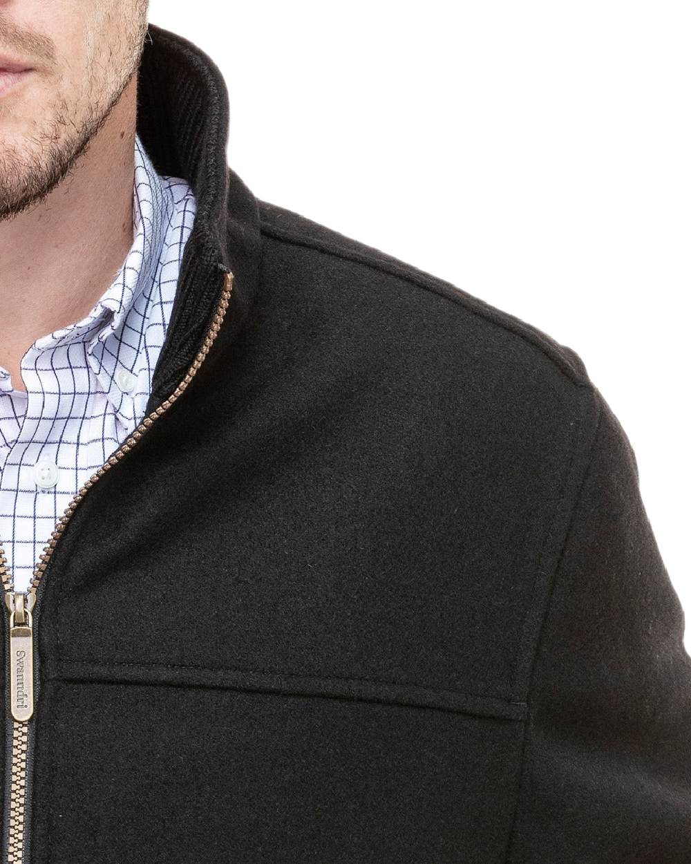 Black Coloured Swanndri Mens Falcon Wool Jacket on white background