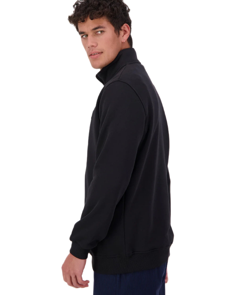 Black coloured Swanndri Mens Fundamentals Quarter Zip Sweatshirt on white background